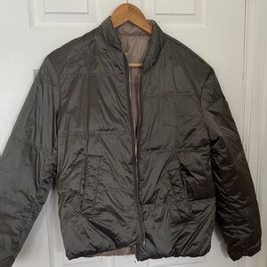 Massimo Dutti Dark Green and Beige (reversible) Puffer bomber